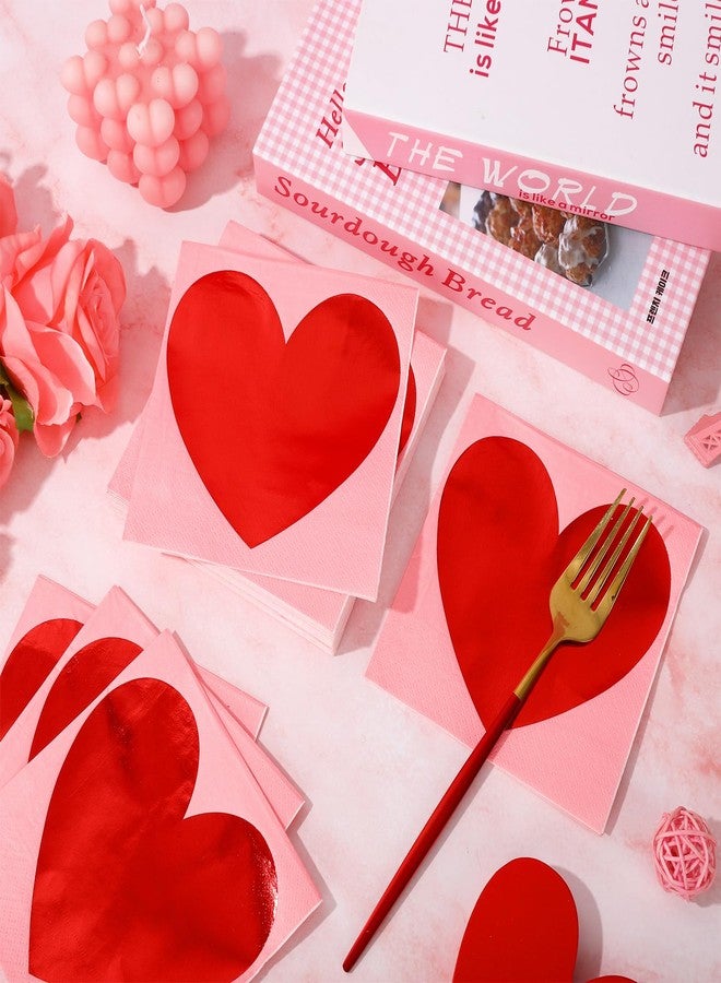 JarThenaAMCS مناديل كوكتيل JarThenaAMCS، 100 قطعة، لعيد الحب، 3 طبقات، وردي وأحمر، مزينة بقلوب من رقائق معدنية، مناديل ورقية للاستخدام مرة واحدة، مزينة بقلوب حب، مثالية لتزيين حفلات الزفاف في عيد الحب - Image 4